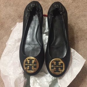 Black Leather Tory Burch Reva Ballet Flat